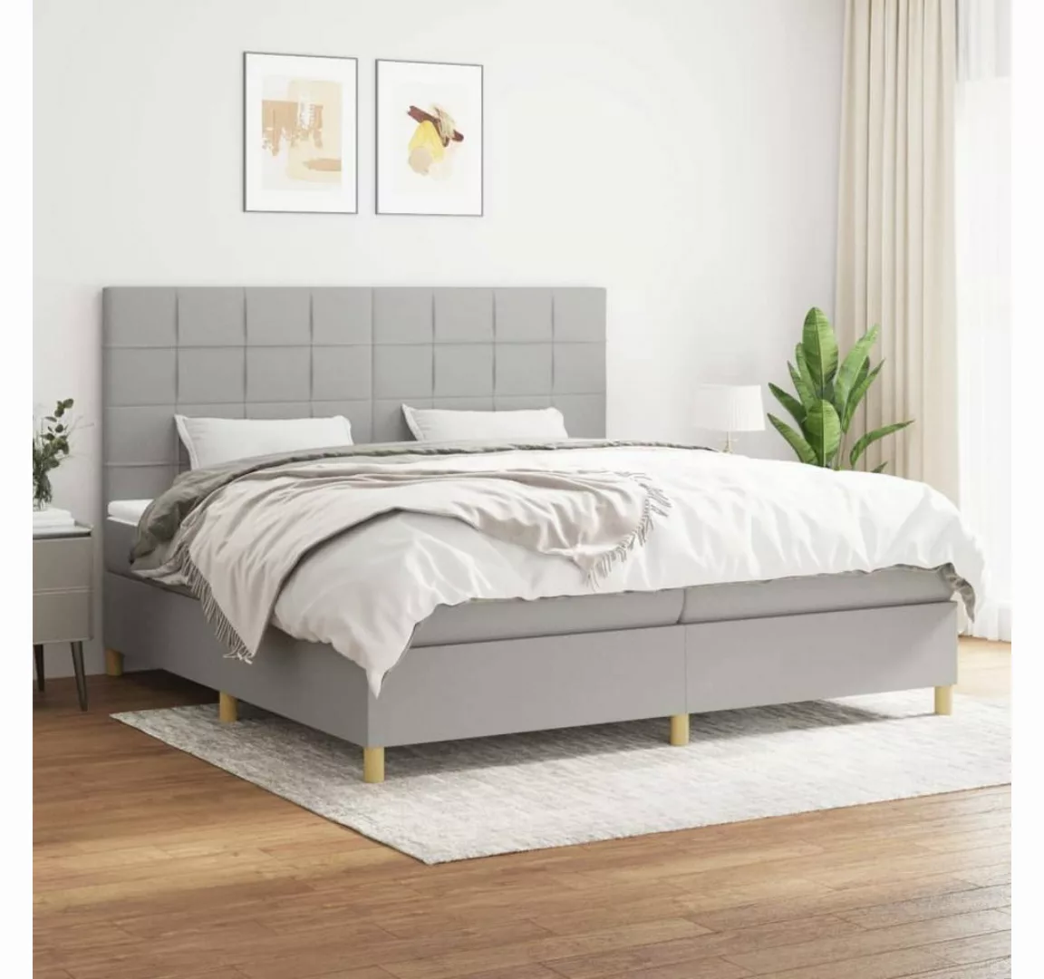 vidaXL Boxspringbett Boxspringbett mit Matratze Hellgrau 200x200 cm Stoff B günstig online kaufen