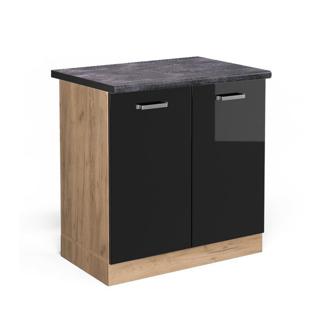 Vicco Spülenunterschrank R-Line, Schwarz Hochglanz/Goldkraft Eiche, 80 cm, günstig online kaufen