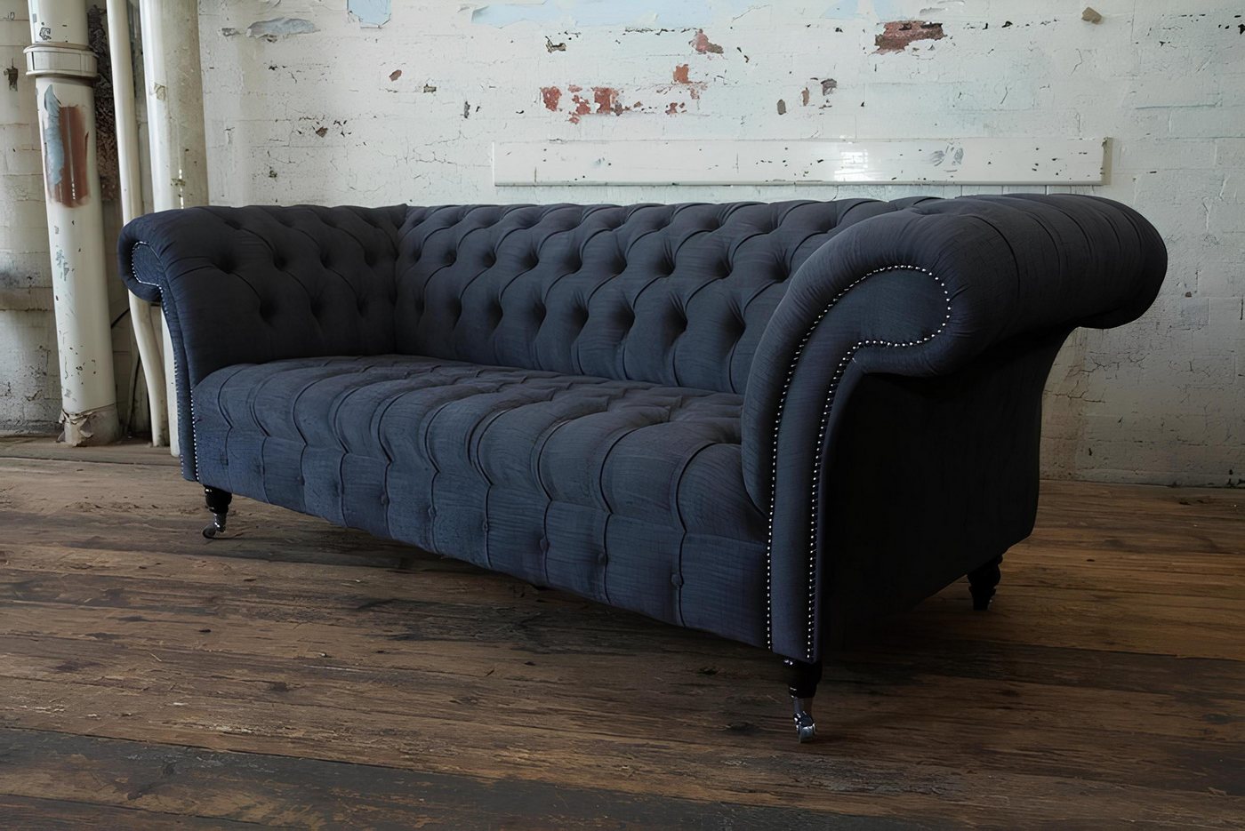 Xlmoebel Sofa Dreisitzer Chesterfield Polsterbank aus Stoff und Leder -, He günstig online kaufen