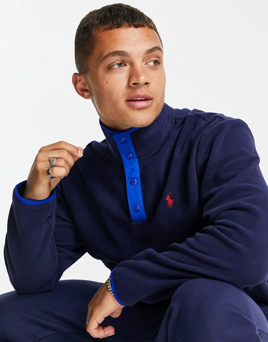 Polo Ralph Lauren – Sweatshirt aus Polarfleece in Marineblau mit Markenlogo günstig online kaufen