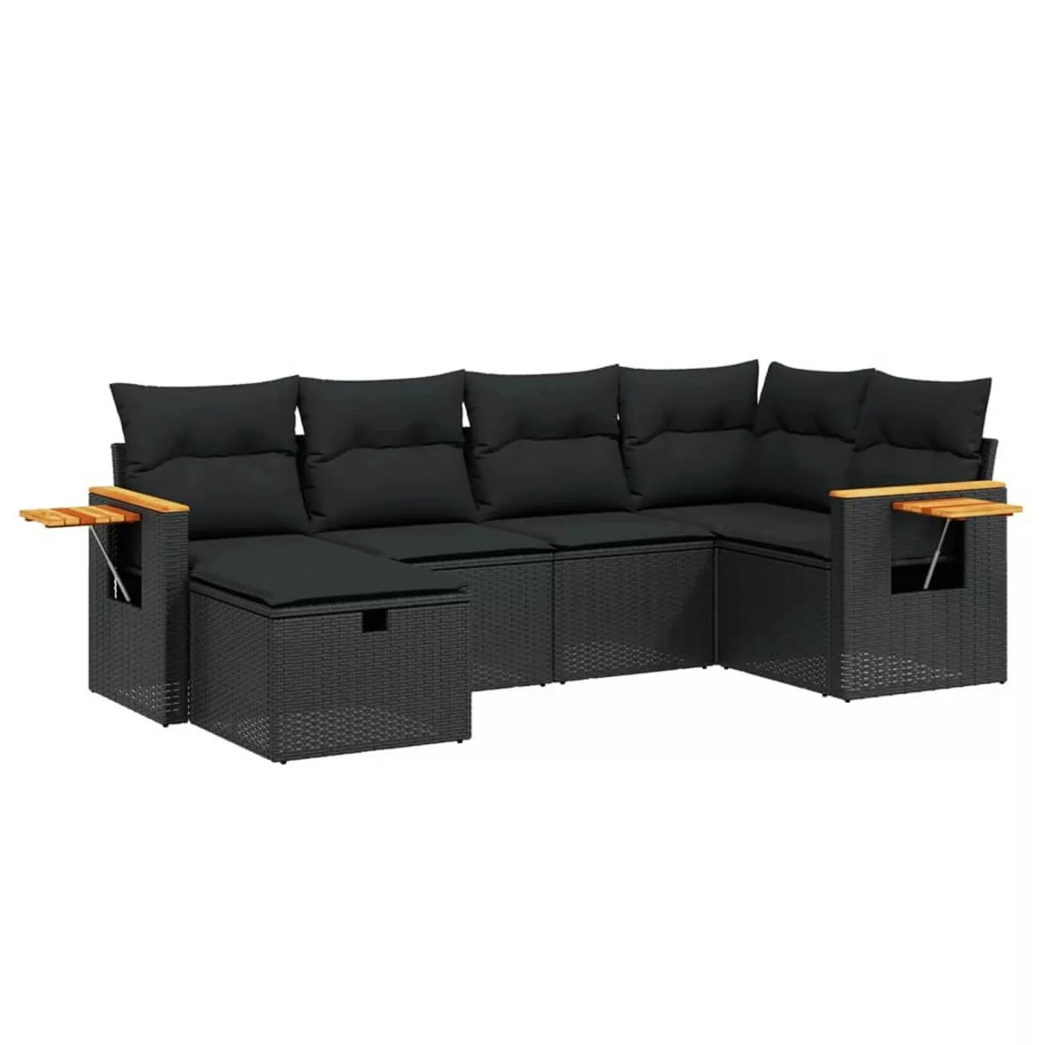 vidaXL 6-tlg Garten-Sofagarnitur mit Kissen Schwarz Poly Rattan Modell 144 günstig online kaufen