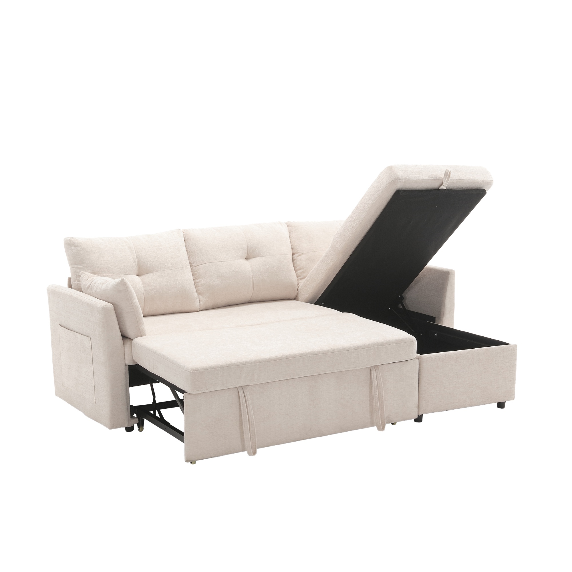 L-förmiges Samt-Sofa, ausziehbares und umwandelbares Schlafsofa mit Staurau günstig online kaufen