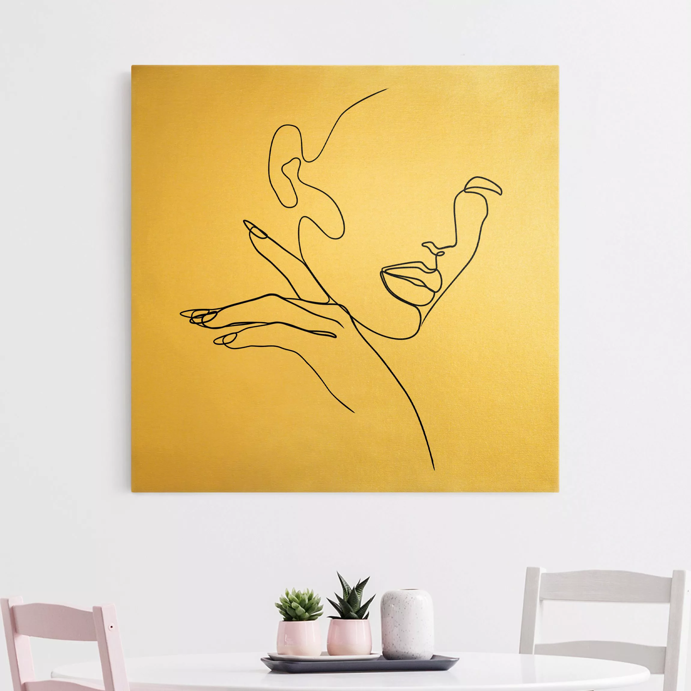Leinwandbild Gold Line Art Frau Portrait Schwarz Weiß günstig online kaufen