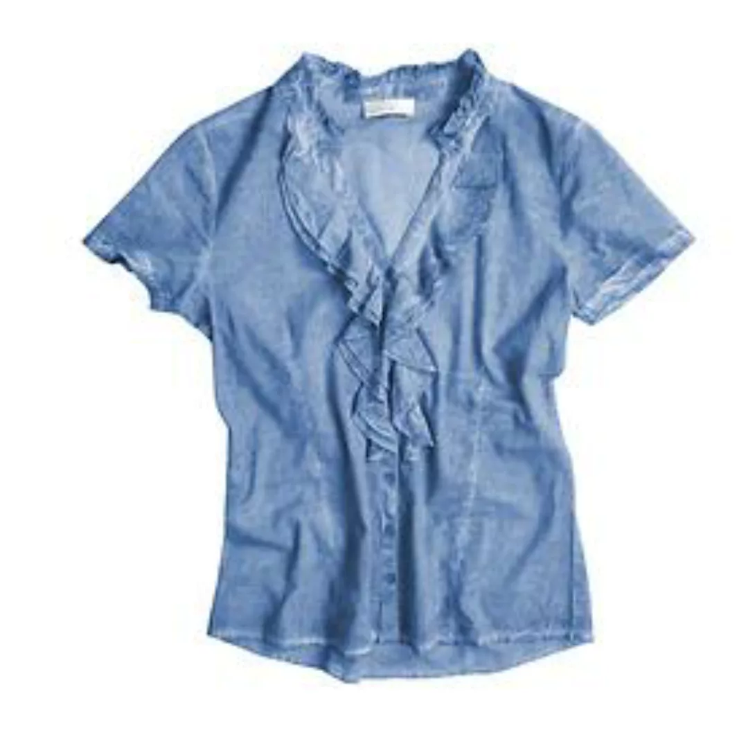 Bluse 'Volant' blau Gr. 36 günstig online kaufen