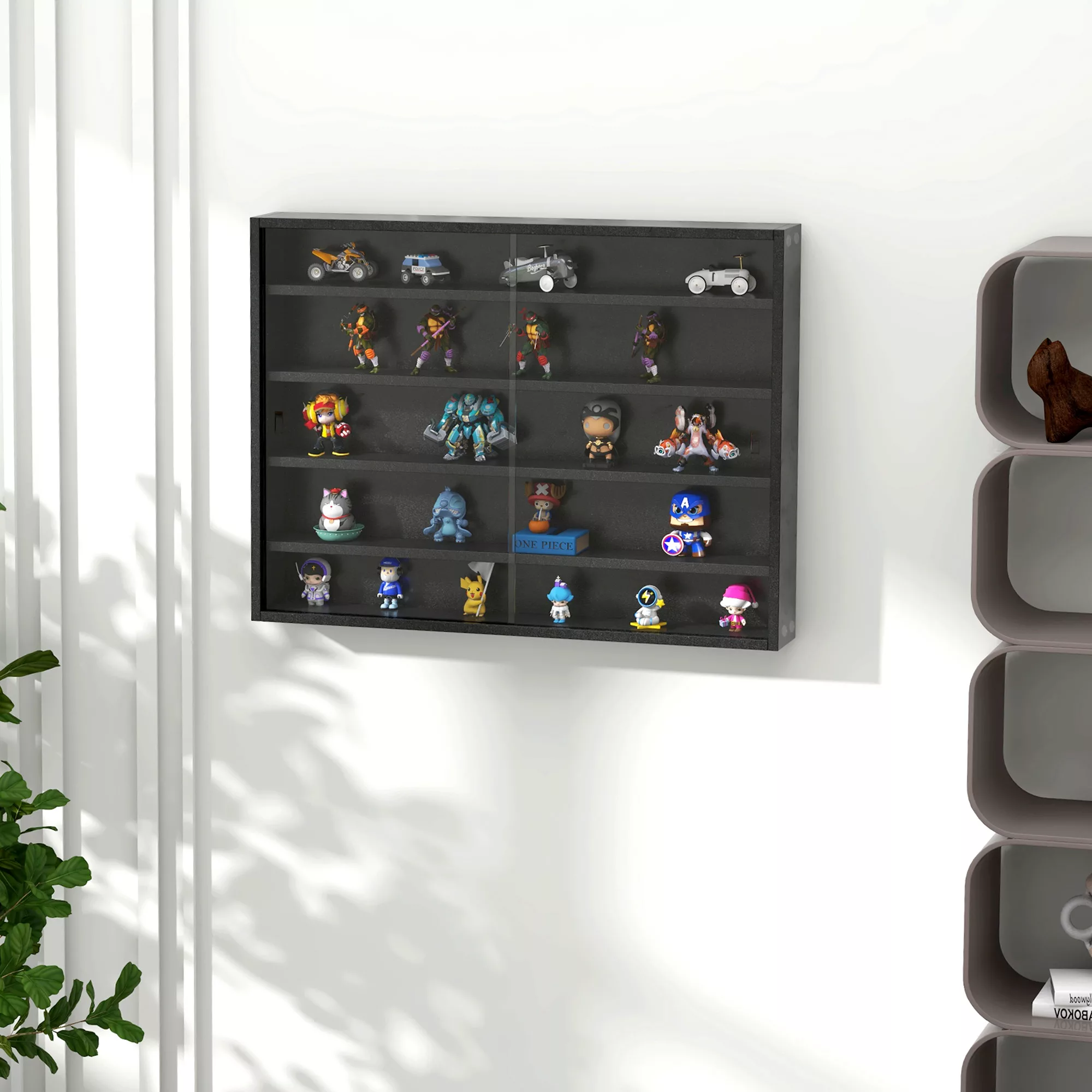 HOMCOM Wandvitrine für Sammlerstücke 5 höhenverstellbare Regale und 2 Glass günstig online kaufen