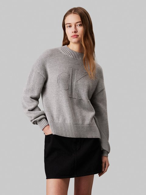 Calvin Klein Jeans Rundhalspullover "CK INTARSIA LOOSE SWEATER", mit Logost günstig online kaufen