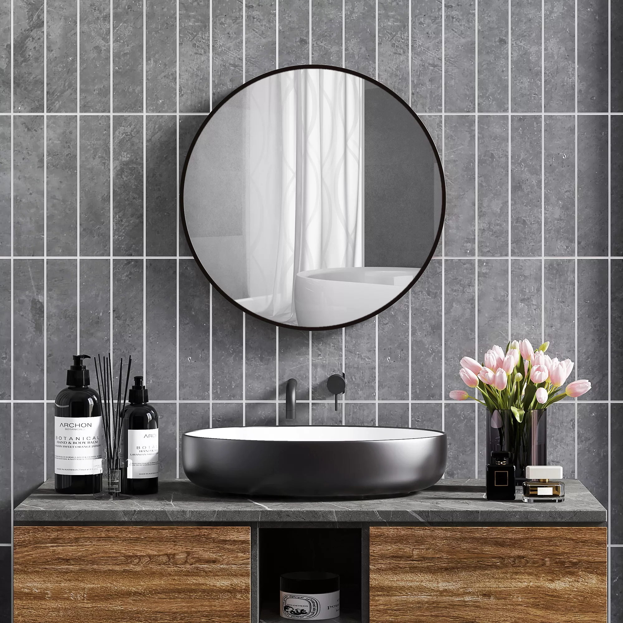 HOMCOM Badspiegel, Ø60 cm Badezimmerspiegel mit Aluminiumrahmen, Haken, Run günstig online kaufen