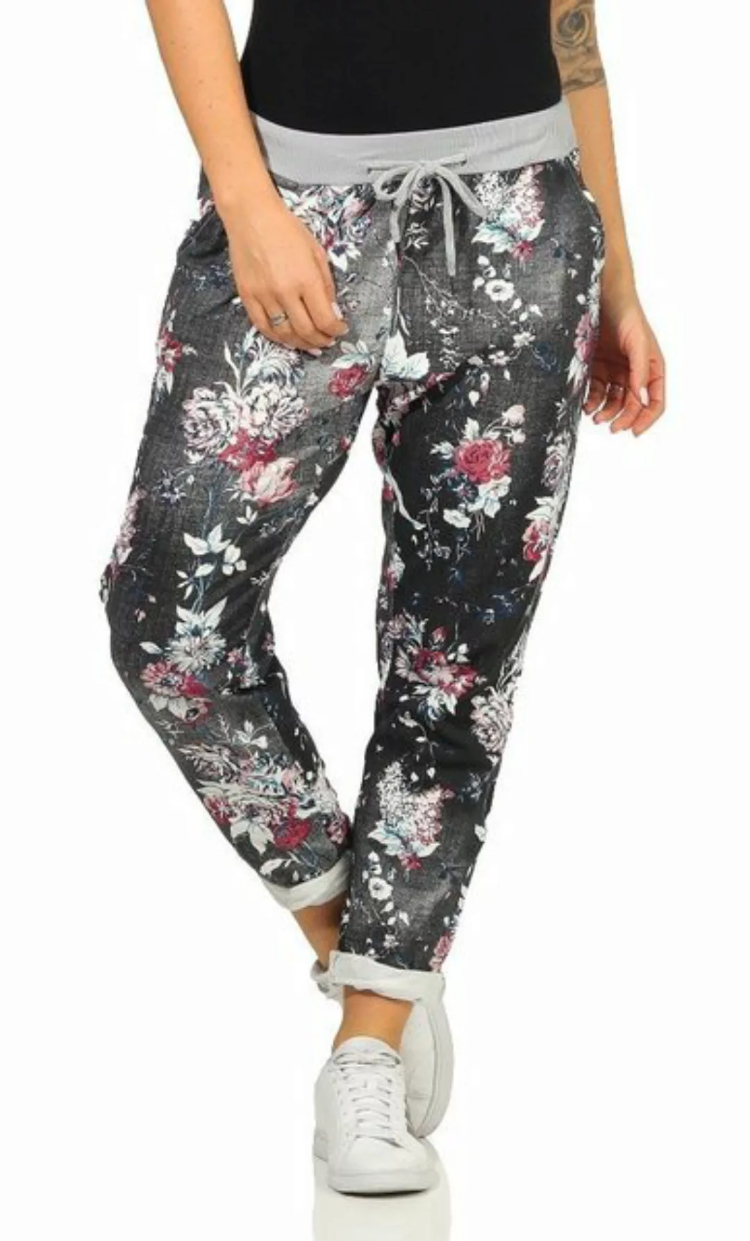 Mississhop Chinohose Damen Hose Blumen Jogginghose Baumwolle gemustert M. 2 günstig online kaufen