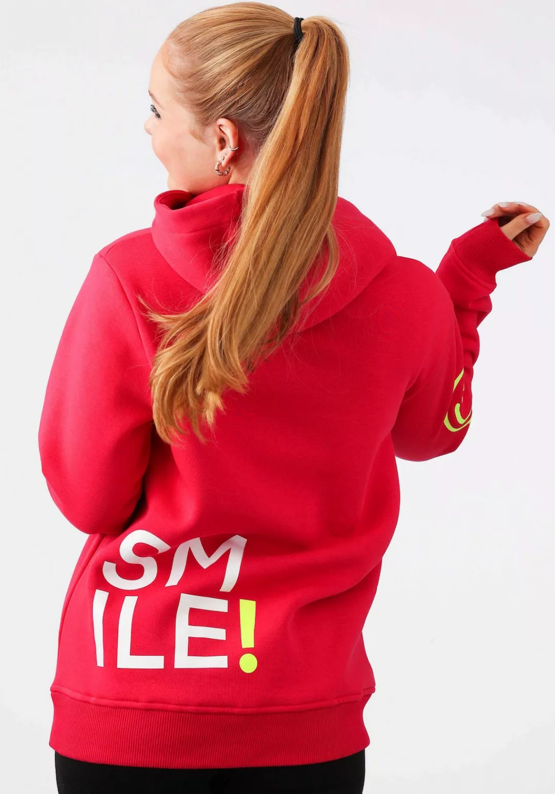 Zwillingsherz Kapuzensweatshirt mit Aufschrift "LOVE" in Neon günstig online kaufen