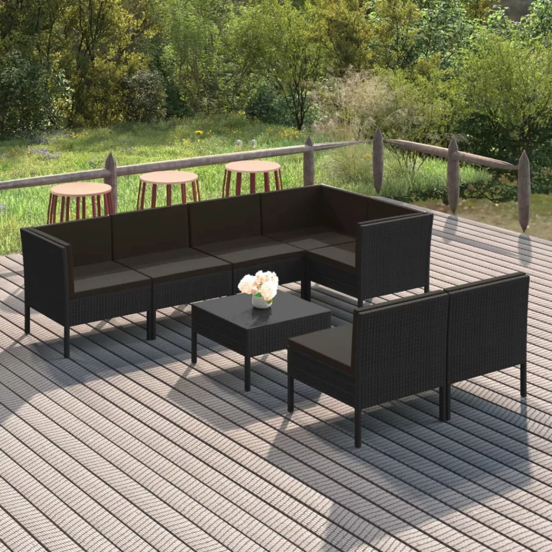 8-tlg. Garten-lounge-set Mit Auflagen Poly Rattan Schwarz günstig online kaufen