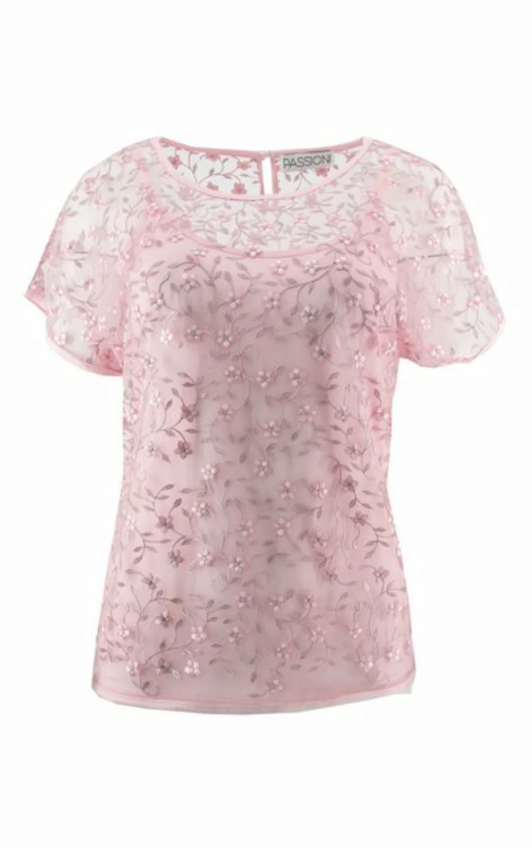 Passioni T-Shirt Top in Rosa mit floraler Stickerei günstig online kaufen