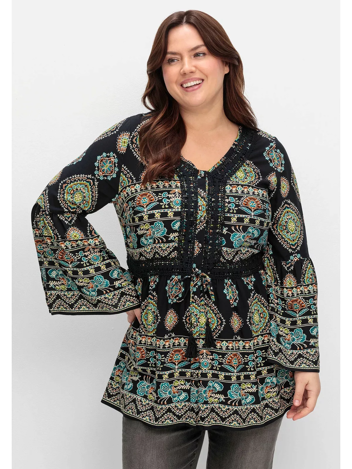 sheego by Joe Browns Longbluse "Große Größen", im Ethno-Stil, mit Crochet-S günstig online kaufen