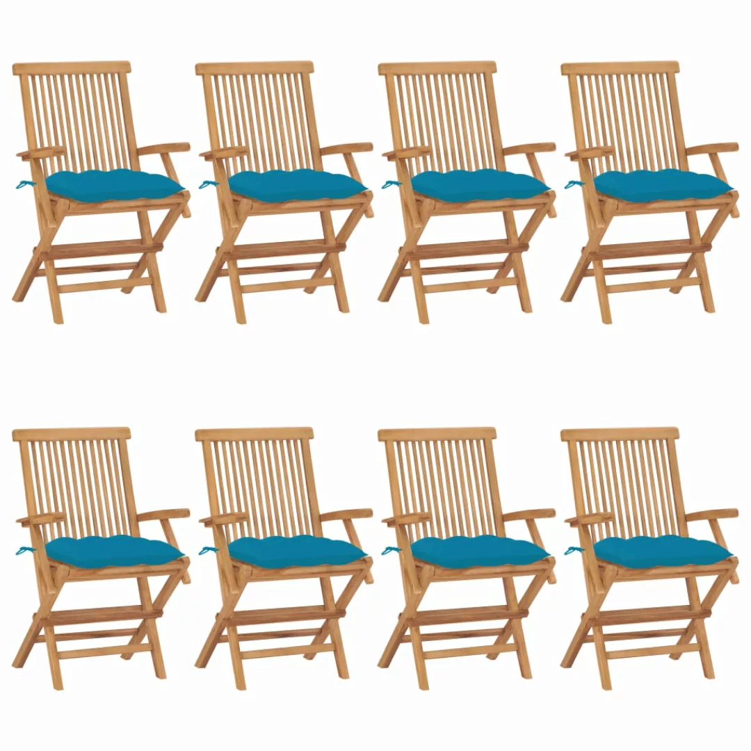Gartenstühle Mit Hellblauen Kissen 8 Stk. Massivholz Teak günstig online kaufen