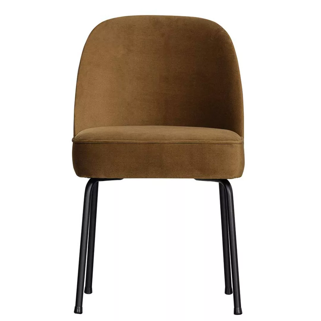 Retro Esstisch Stühle in Honigfarben Samt Metallgestell Schwarz (2er Set) günstig online kaufen