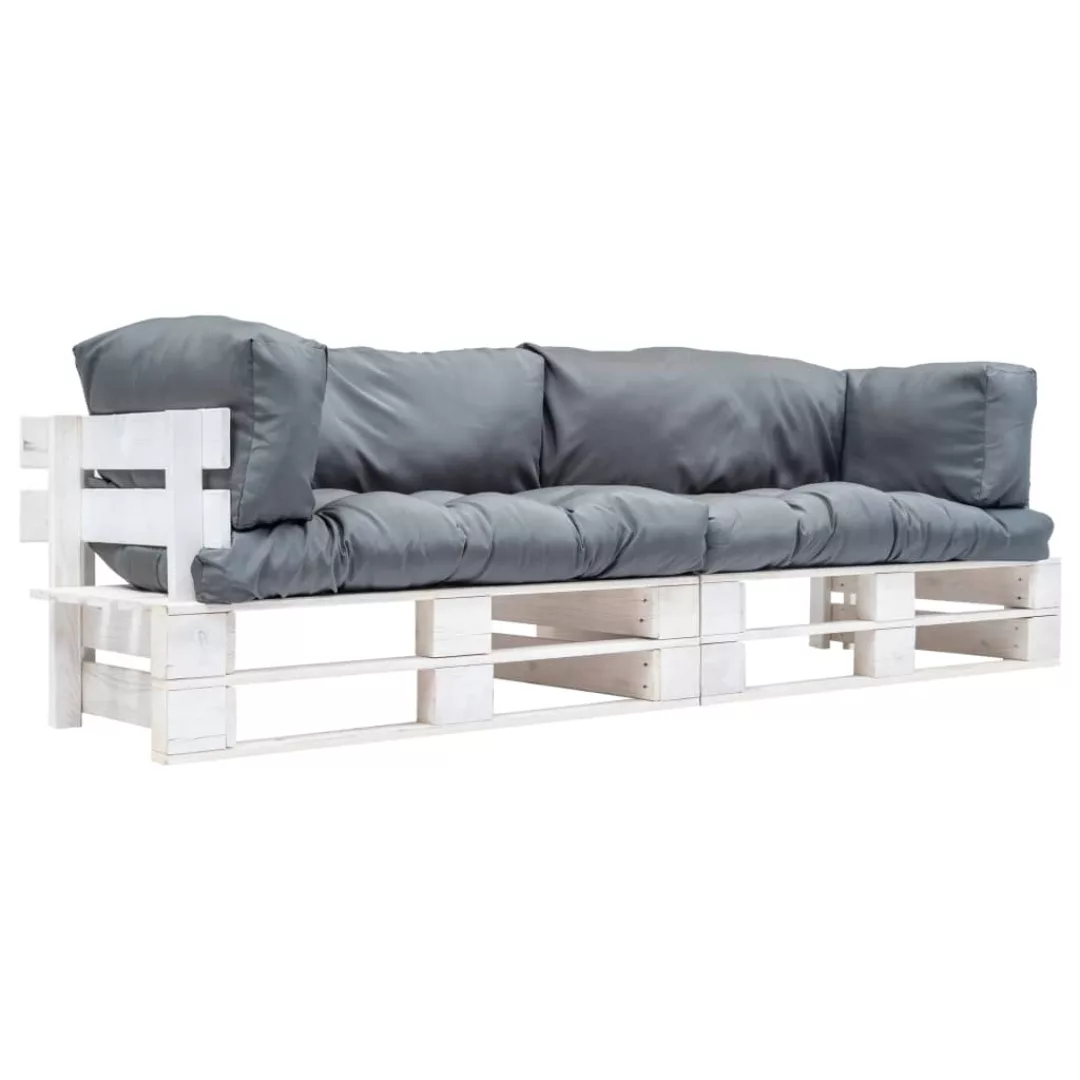 2-tlg. Garten-palettensofa-set Mit Grauen Kissen Kiefernholz günstig online kaufen