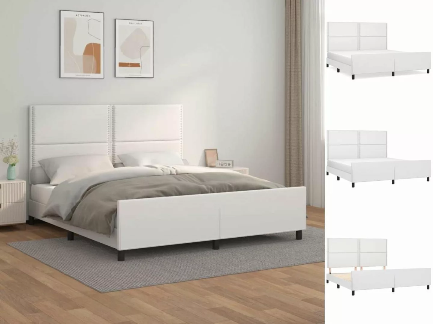 vidaXL Bettgestell Bettrahmen mit Kopfteil Weiß 180x200 cm Kunstleder Bett günstig online kaufen