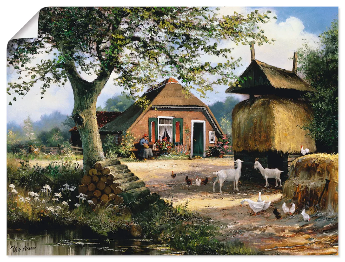 Artland Wandbild "Idyllische Farm mit Hühnern und Ziegen", Garten, (1 St.), günstig online kaufen