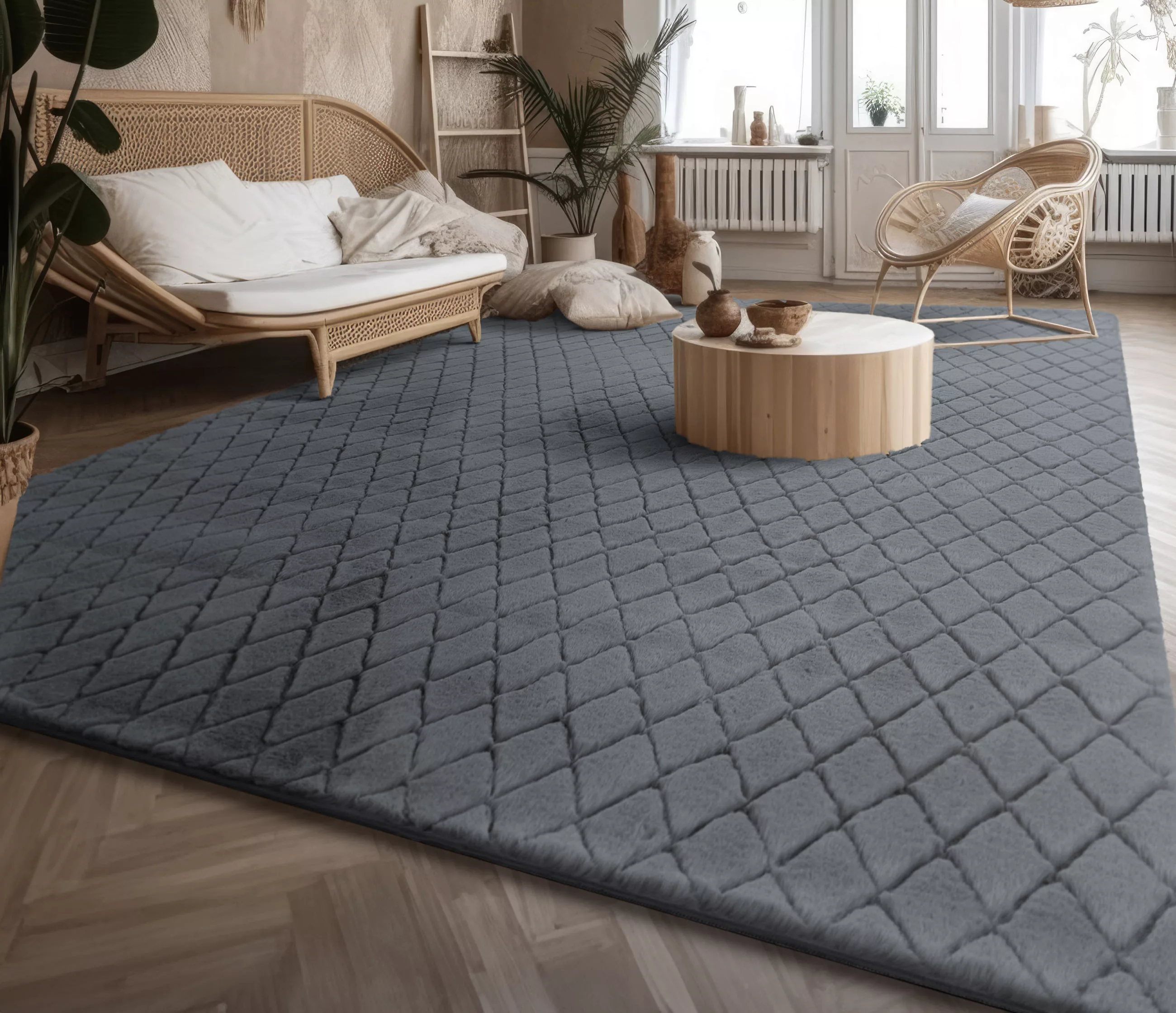 Paco Home Hochflor-Teppich »Arnheim 742«, rechteckig, Uni Farben, Rauten Mu günstig online kaufen