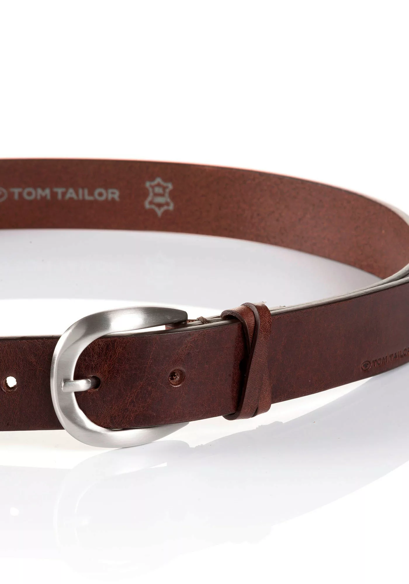 TOM TAILOR Ledergürtel "TTNANCY", Logoschriftzug auf der Gürtelspitze, Rust günstig online kaufen