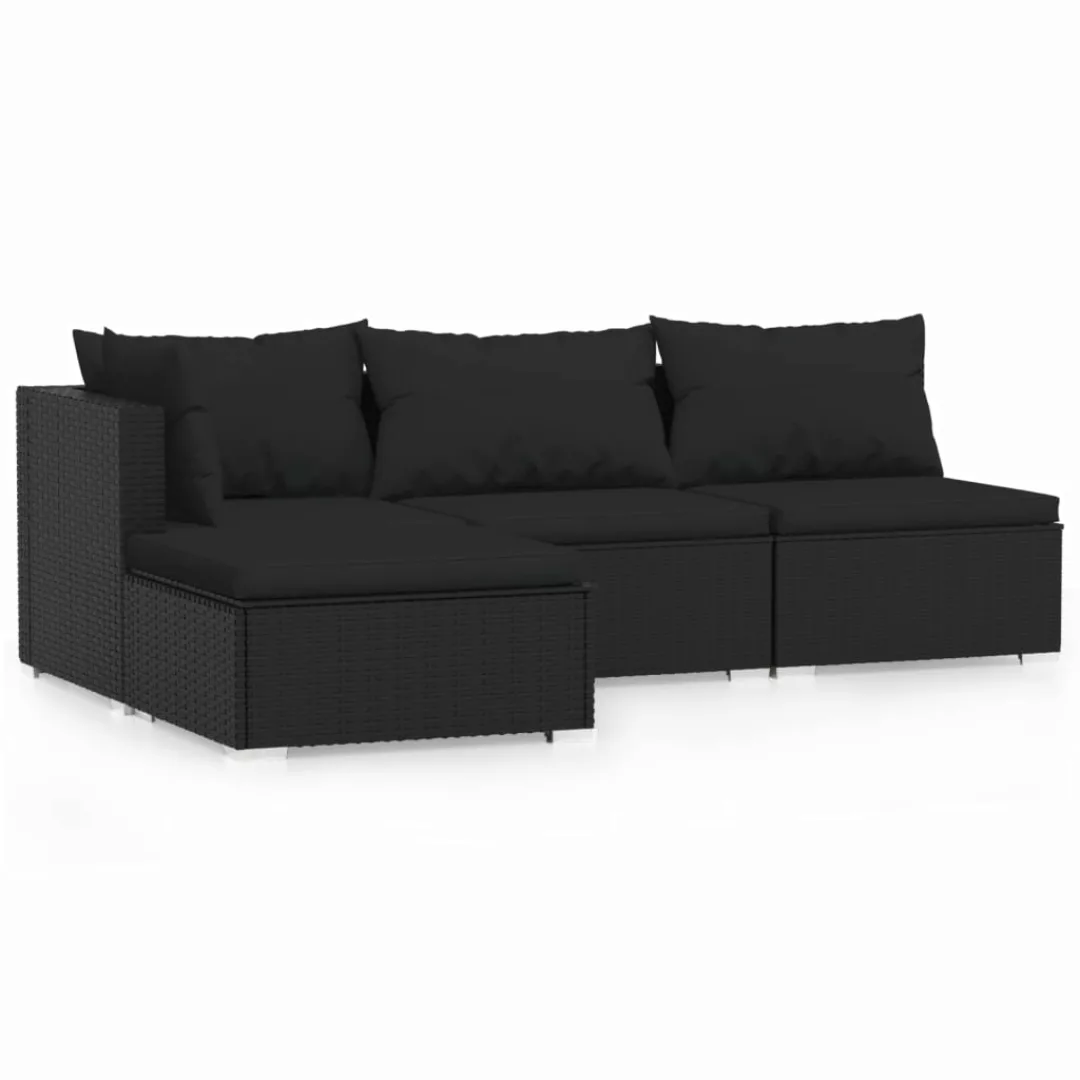 Vidaxl 4-tlg. Garten-lounge-set Mit Auflagen Schwarz Poly Rattan günstig online kaufen