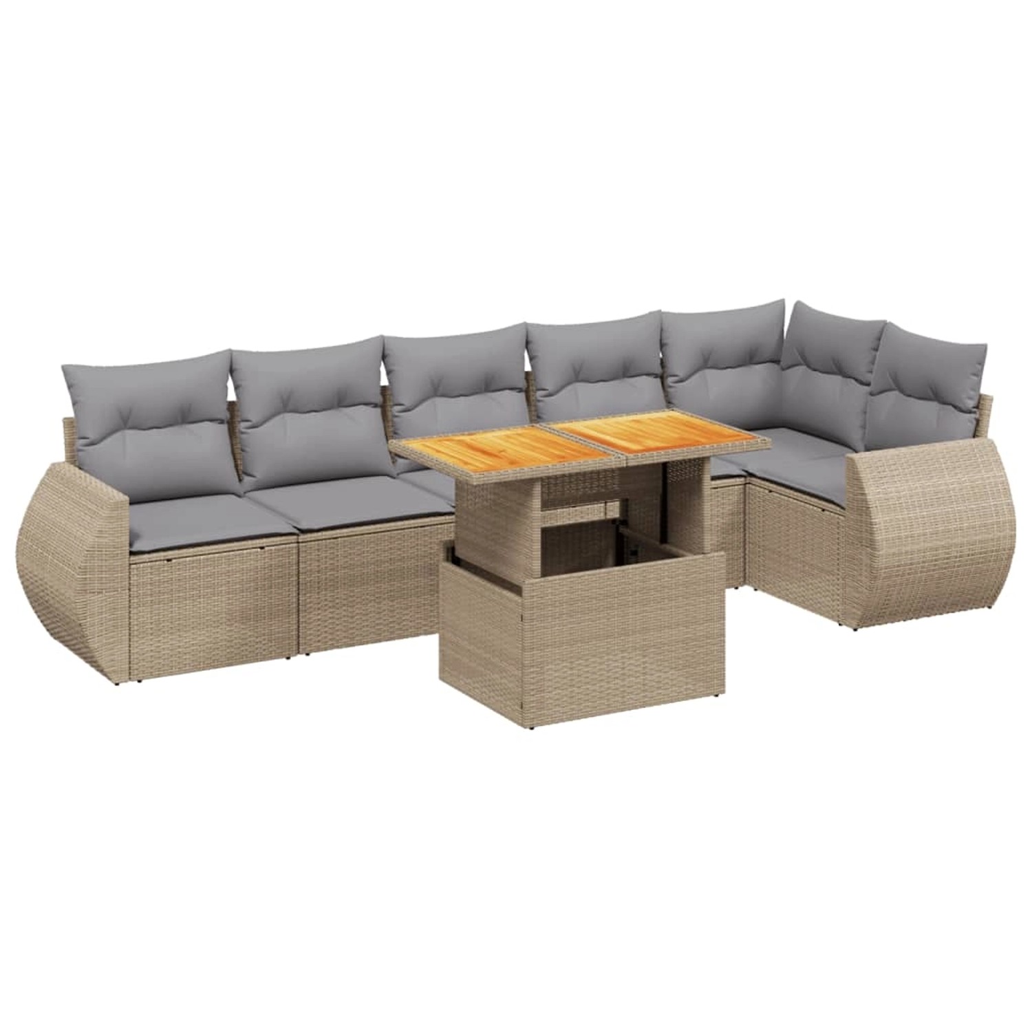 vidaXL 7-Tlg Garten-Sofagarnitur mit Kissen Beige Poly Rattan 3272207 günstig online kaufen