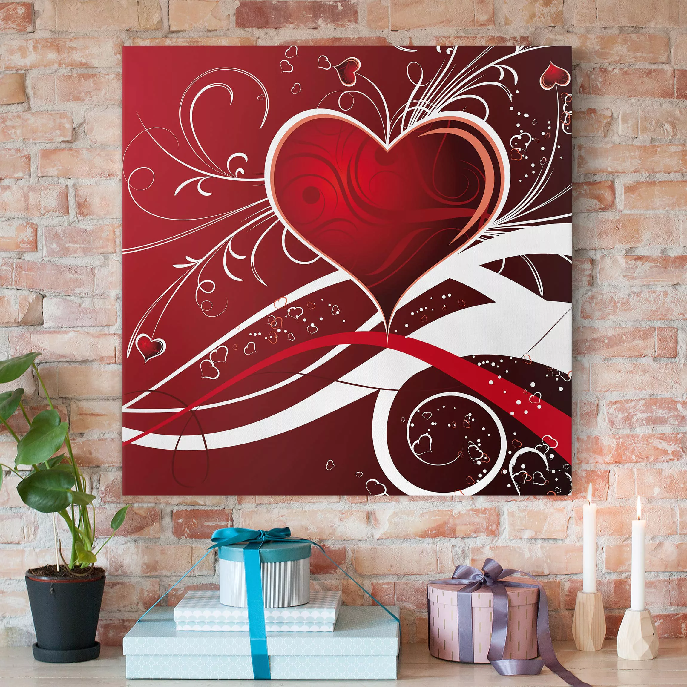 Leinwandbild Liebe - Quadrat Red Hearts günstig online kaufen