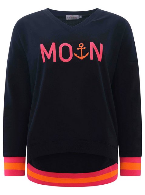 Zwillingsherz Sweatshirt, mit V-Ausschnitt und aufgesticktem "Moin" in Neon günstig online kaufen