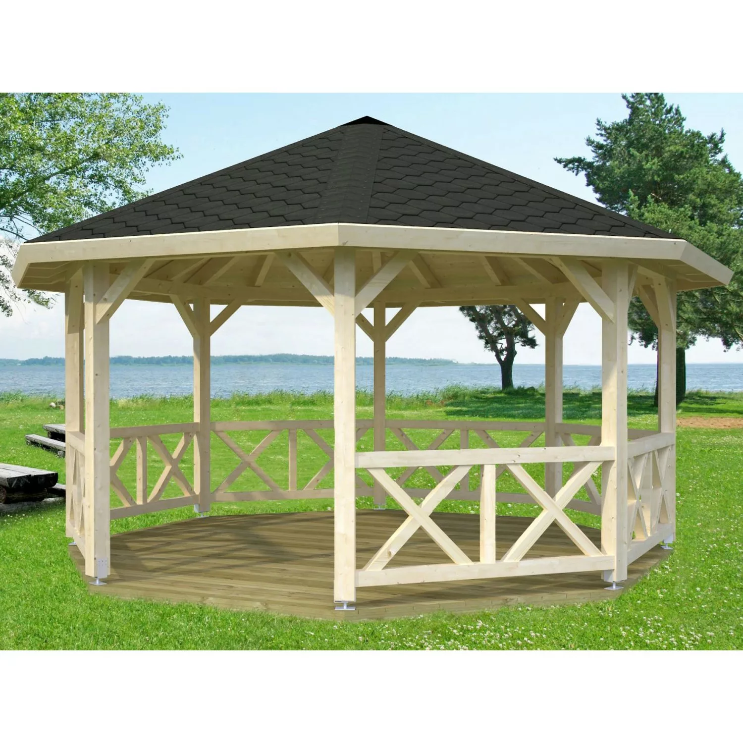 Palmako Holz-Pavillon Betty Natur imprägniert 465 cm x 465 cm ohne Fußboden günstig online kaufen