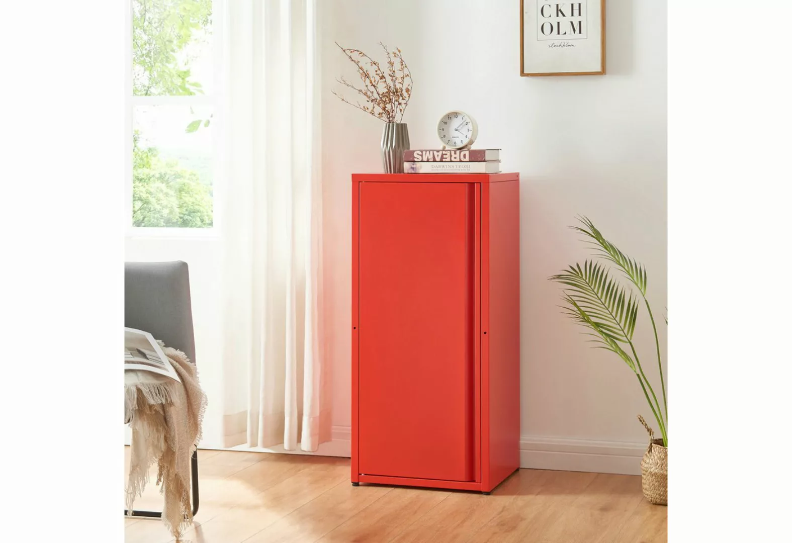 en.casa Mehrzweckschrank »Burlöv« mit 1 Tür und 2 Ablagen 88x40x35 cm Rot günstig online kaufen