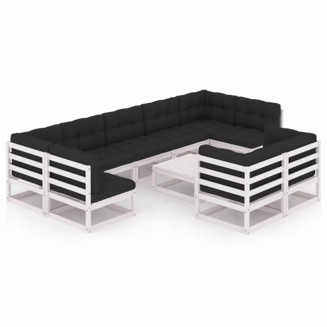 10-tlg. Garten-lounge-set Mit Kissen Weiß Kiefer Massivholz günstig online kaufen