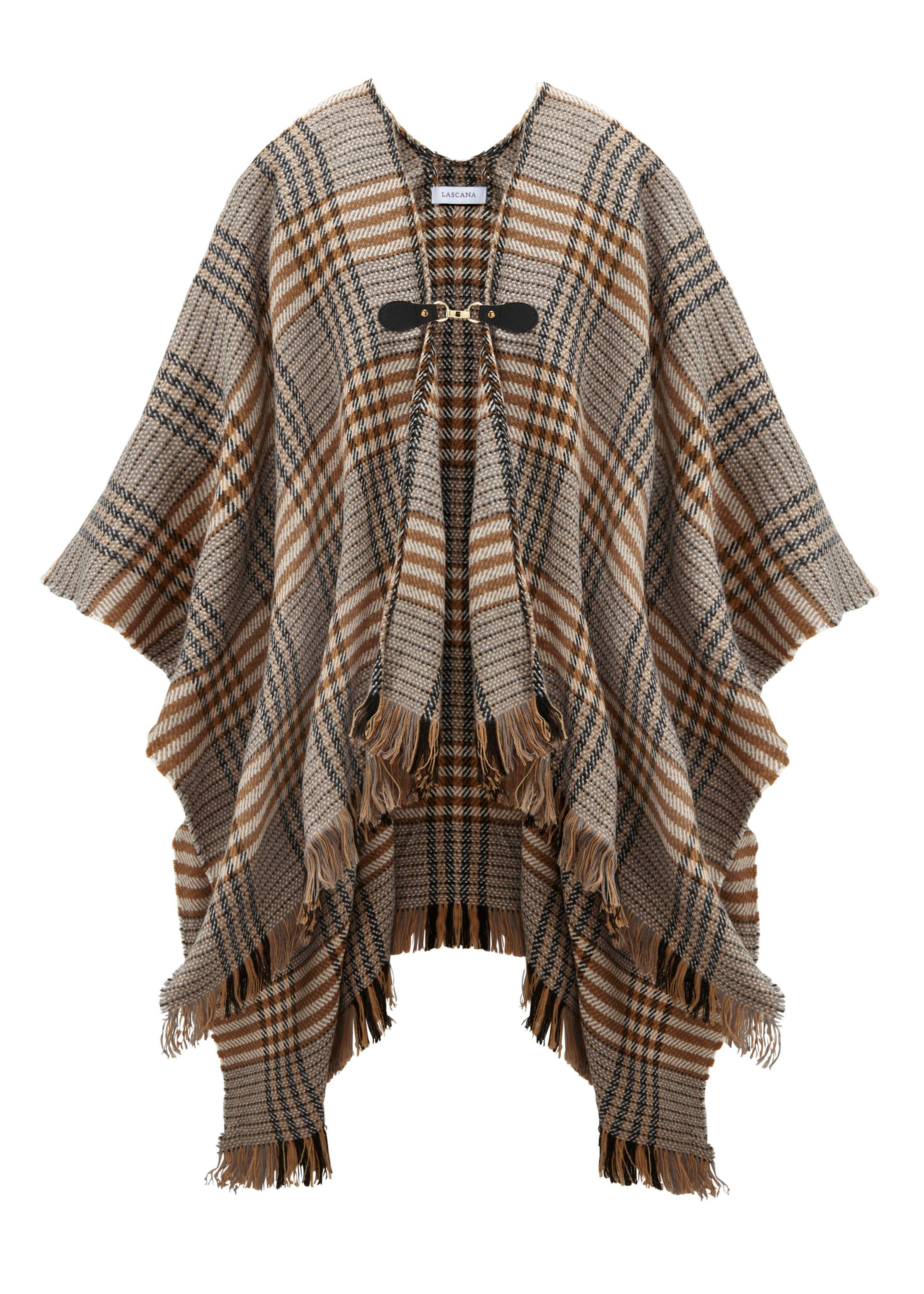 LASCANA Strickponcho Cape modisches Karo Muster günstig online kaufen