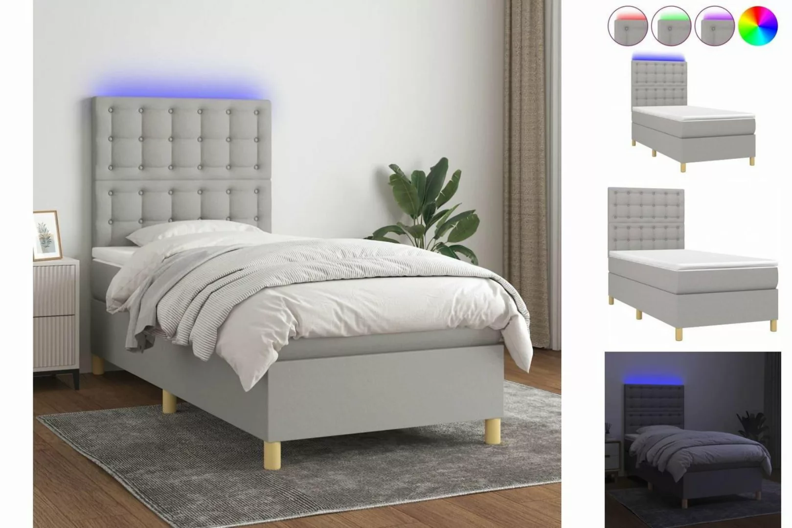 vidaXL Boxspringbett Boxspringbett mit Matratze LED Hellgrau 100x200 cm Sto günstig online kaufen