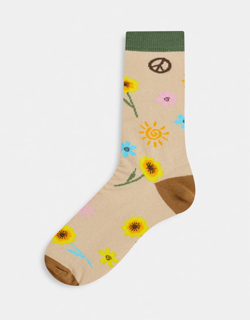 ASOS DESIGN – Knöchelsocken mit Motiven wie Peace-Zeichen und Sonnenblumen- günstig online kaufen