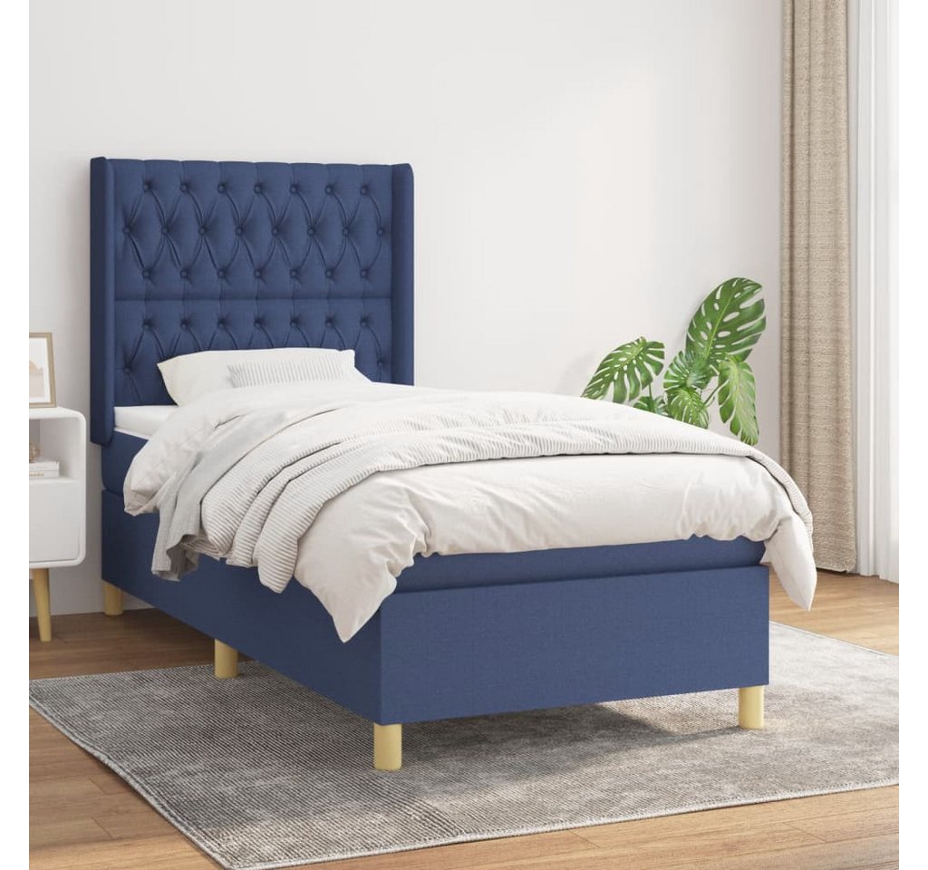 vidaXL Boxspringbett Boxspringbett mit Matratze Blau 90x200 cm Stoff Bett B günstig online kaufen