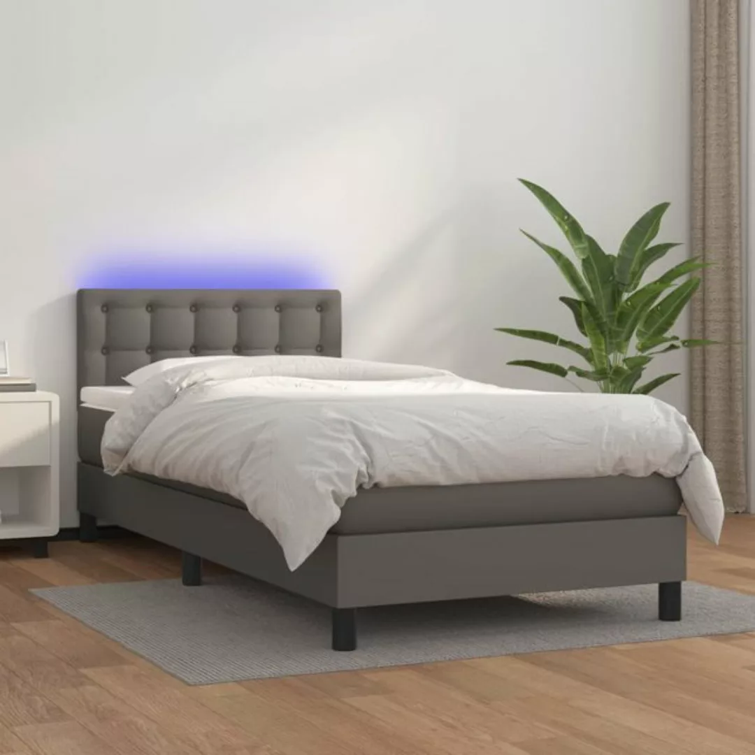 vidaXL Bettgestell Boxspringbett mit Matratze LED Grau 100x200 cm Kunstlede günstig online kaufen