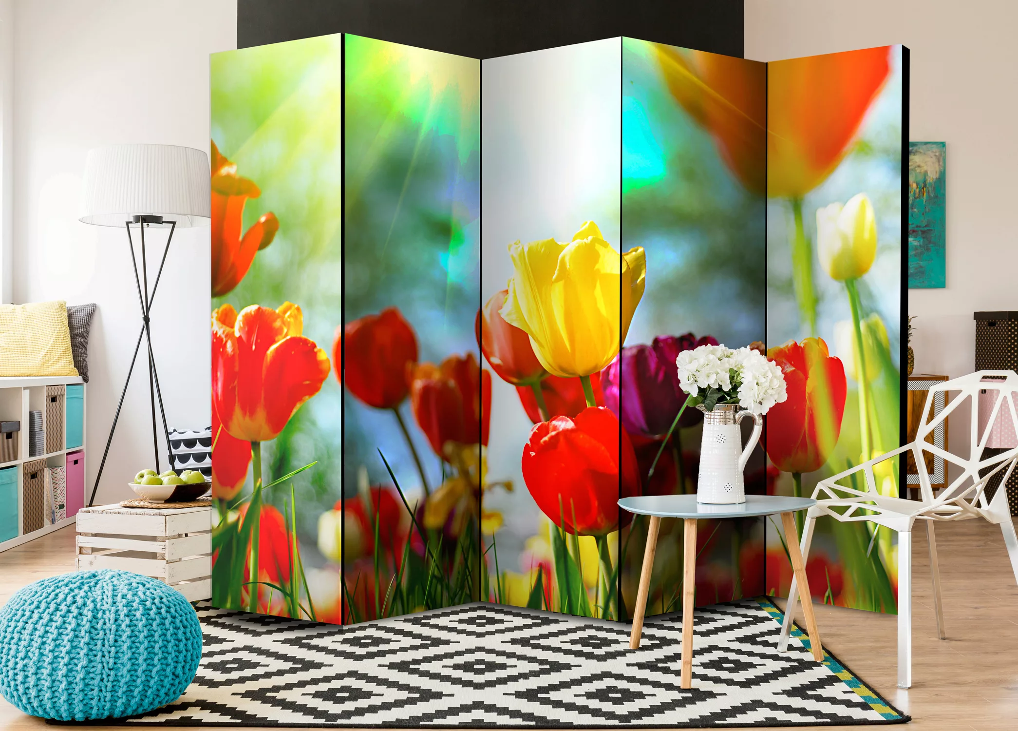 5-teiliges Paravent - Spring Tulips Ii [room Dividers] günstig online kaufen