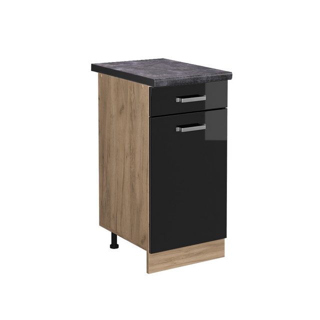 Vicco Unterschrank R-Line, Schwarz Hochglanz/Goldkraft Eiche, 40 cm, AP Ant günstig online kaufen