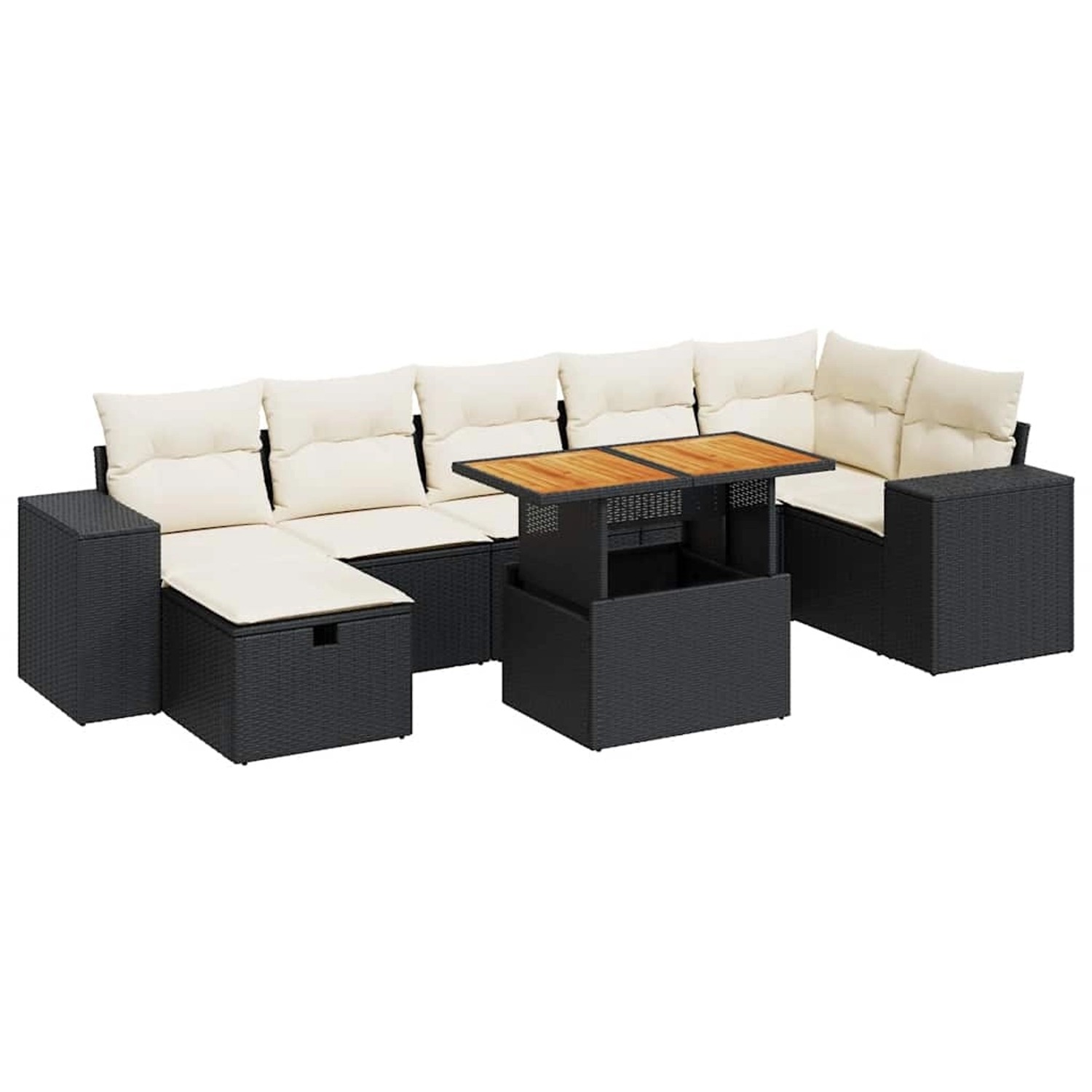vidaXL 5Tlg Garten-Sofagarnitur mit Kissen Schwarz Poly Rattan Akazie 33280 günstig online kaufen