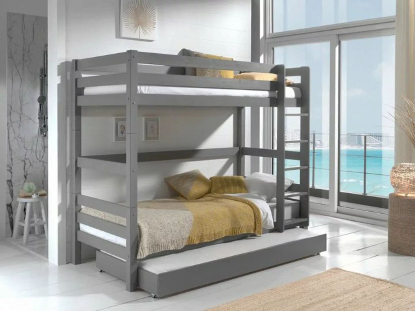 Natur24 Kinderbett Etagenbett mit Bettkasten Pino 90x200cm Kiefer Höhe 180c günstig online kaufen