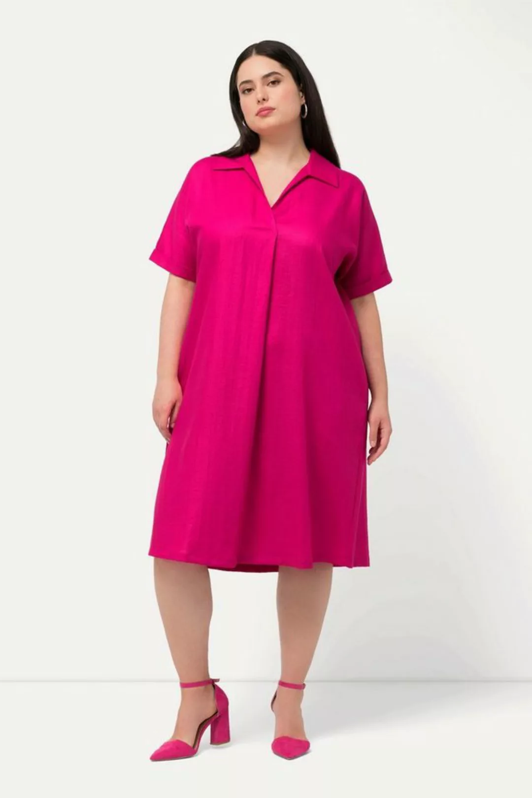 Ulla Popken Jerseykleid Minikleid Oversized Hemdkragen V-Ausschnitt günstig online kaufen