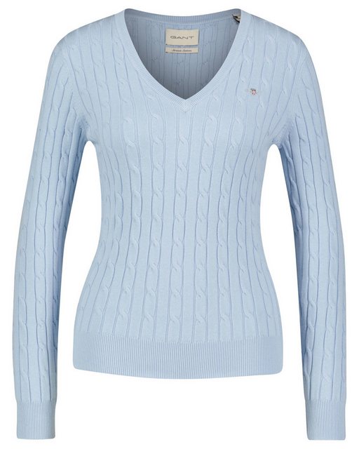 Gant Strickpullover Damen Strickpullover STRETCH COTTON CABLE V-NECK (1-tlg günstig online kaufen