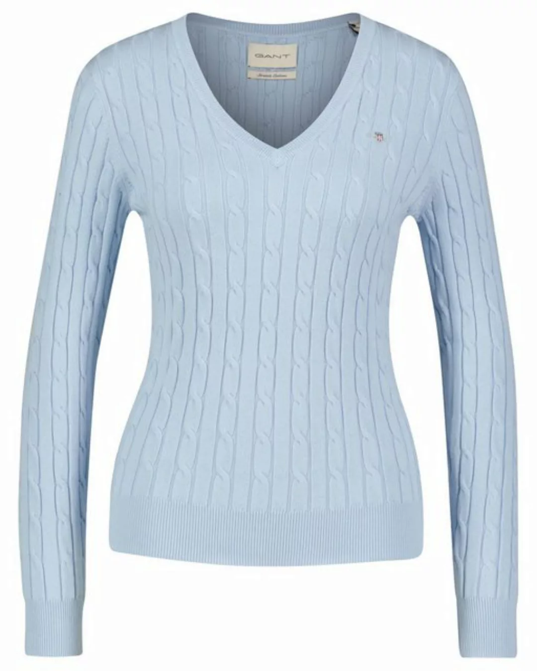 Gant Strickpullover Damen Strickpullover STRETCH COTTON CABLE V-NECK (1-tlg günstig online kaufen