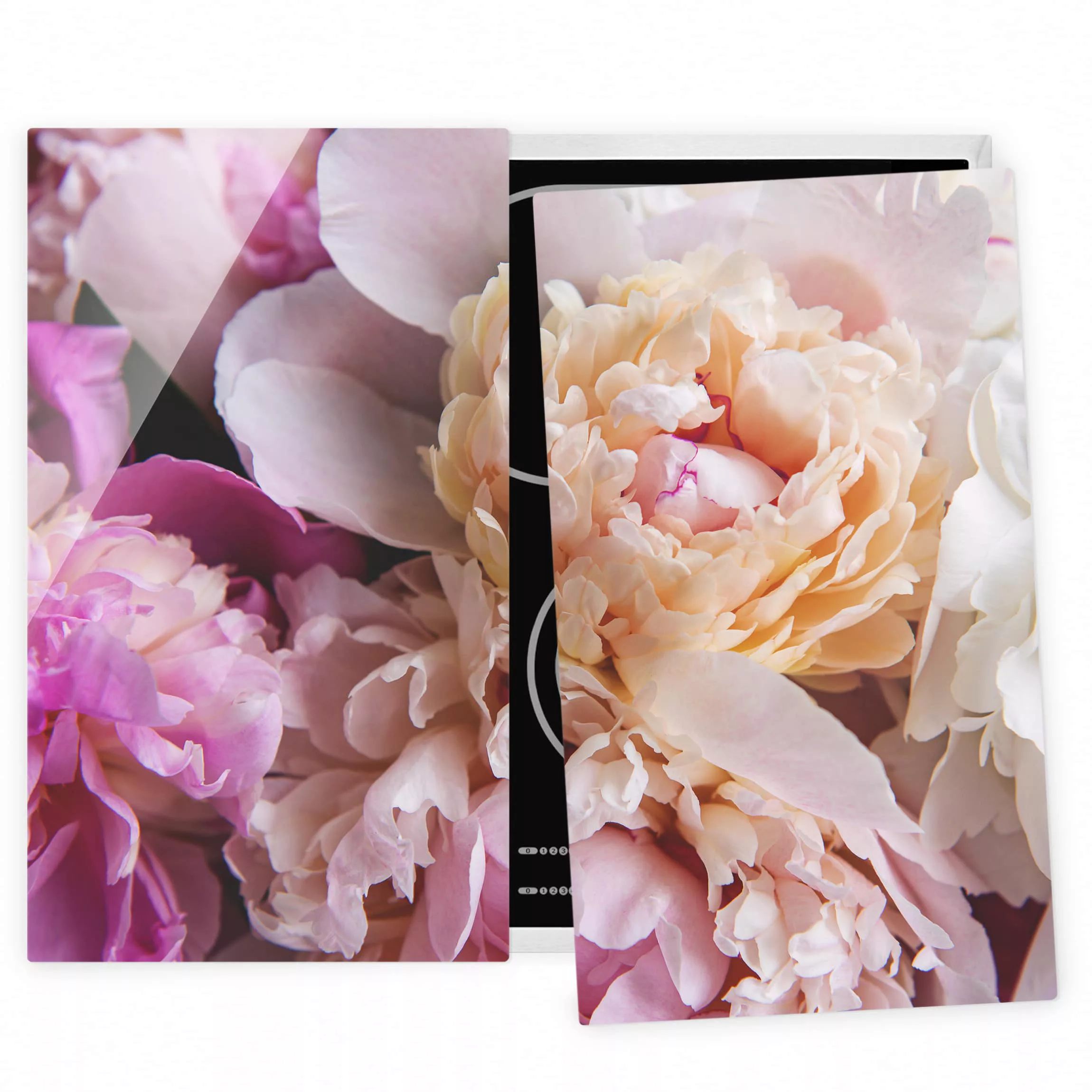 2-teilige Herdabdeckplatte Glas Blumen Blühende Pfingstrosen günstig online kaufen