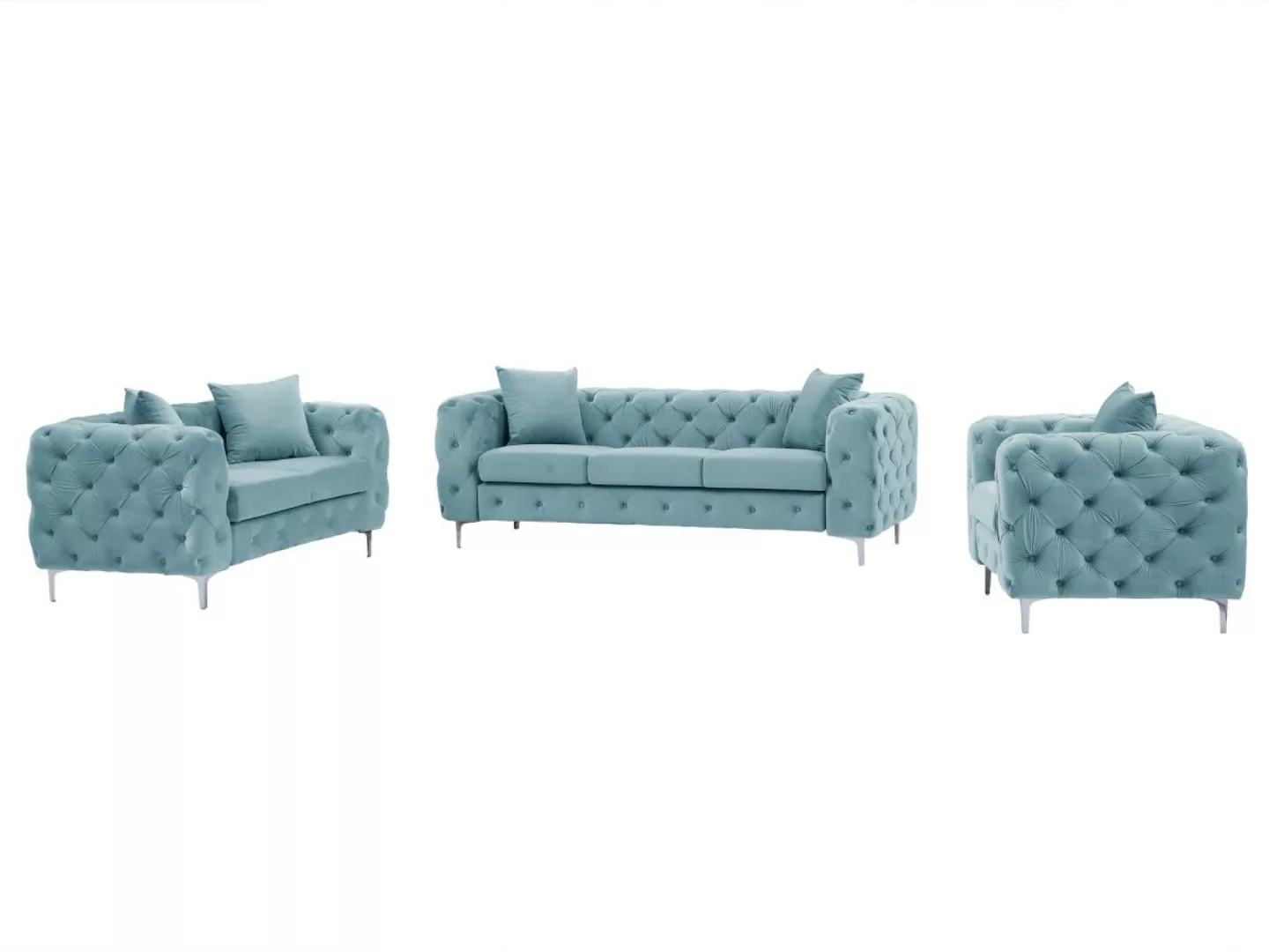 Chesterfield-Sofa 3-Sitzer, 2-Sitzer & Chesterfield-Sessel - Samt - Pastell günstig online kaufen