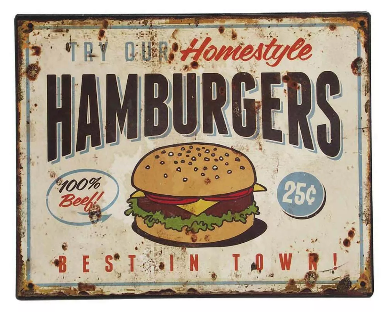 Nostalgisches Blechschild HAMBURGERS Dekoschild BBQ Vintage 25x20cm günstig online kaufen