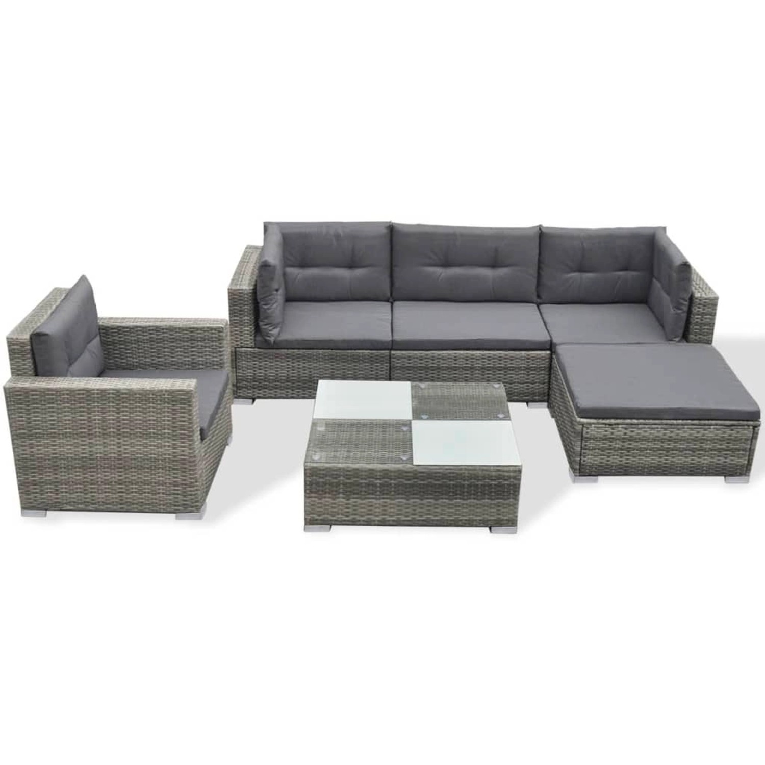 6-tlg. Garten-lounge-set Mit Auflagen Poly Rattan Grau günstig online kaufen