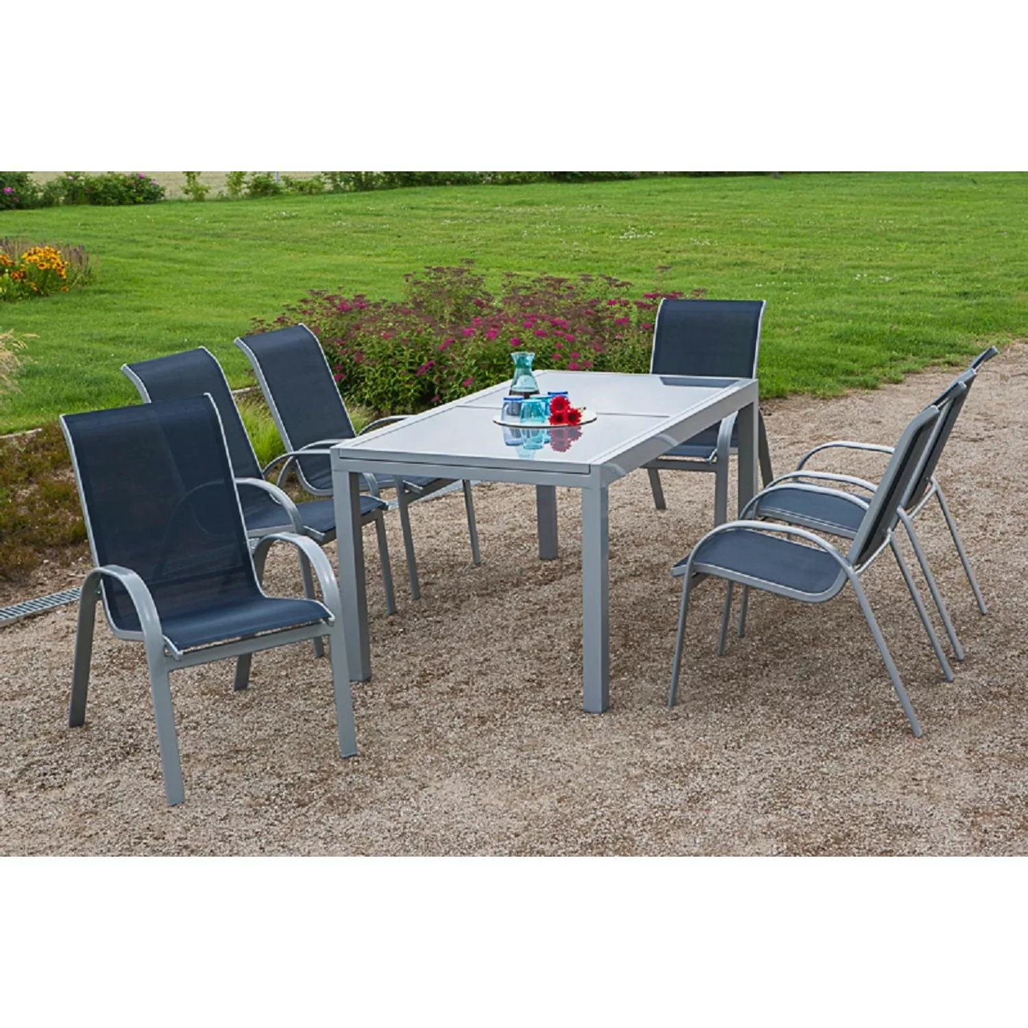 Gartenmöbel-Set Esstisch-Gruppe Amalfi Aluminium Marineblau 7-tlg. günstig online kaufen