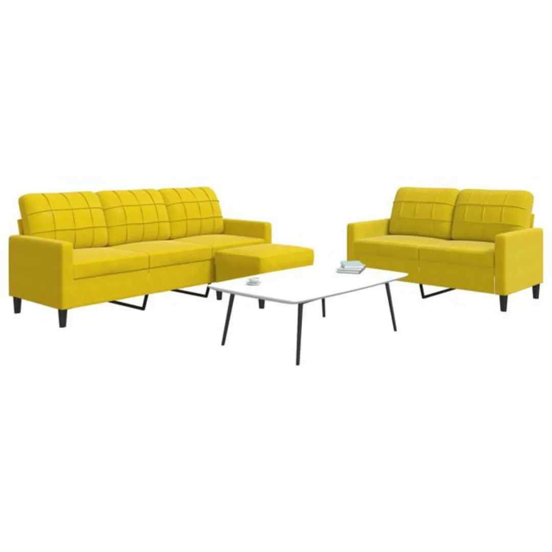 vidaXL Sofa Sofagarnitur mit Kissen Samt, Standard + Fußhocker, Gelb günstig online kaufen