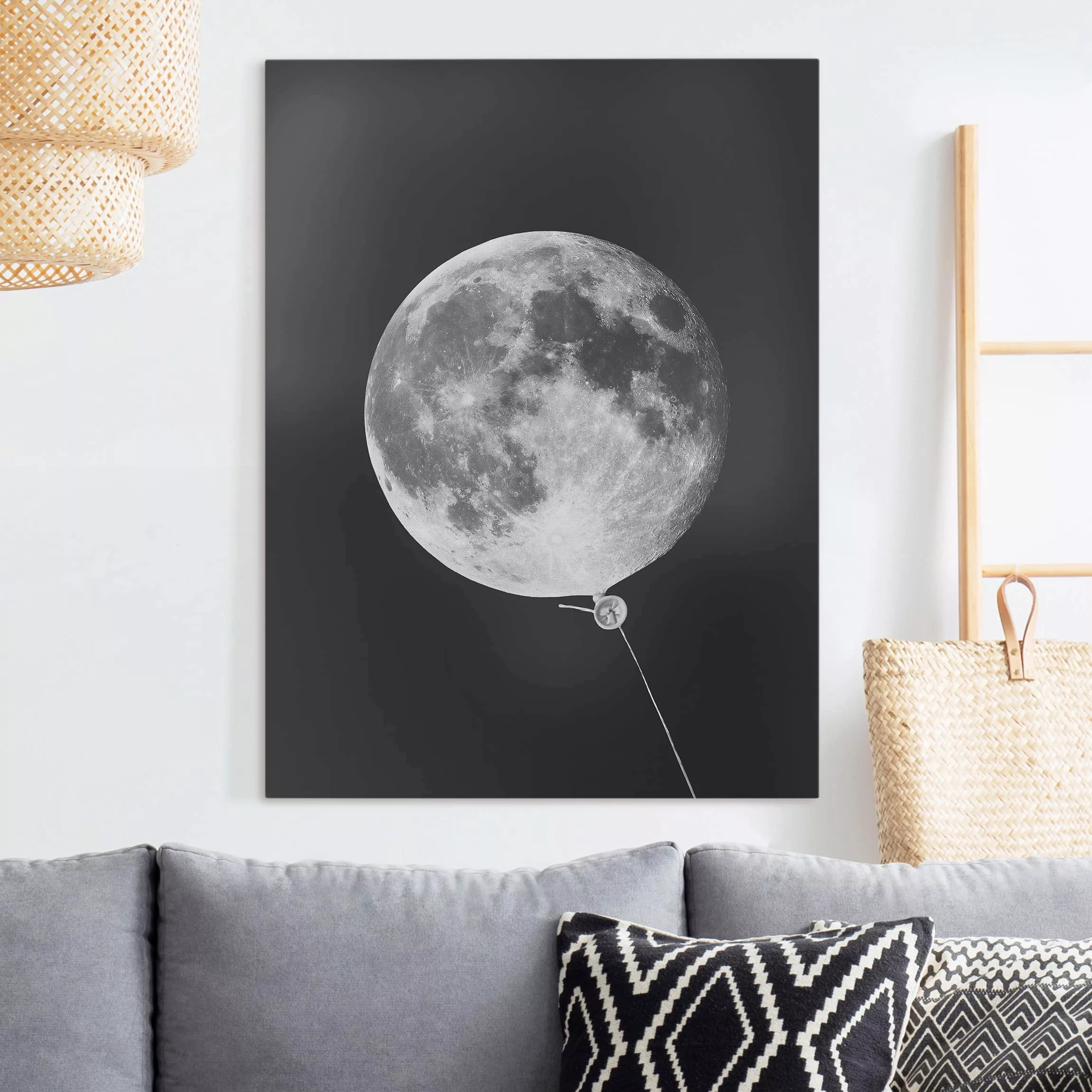 Leinwandbild Kinderzimmer - Hochformat Luftballon mit Mond günstig online kaufen