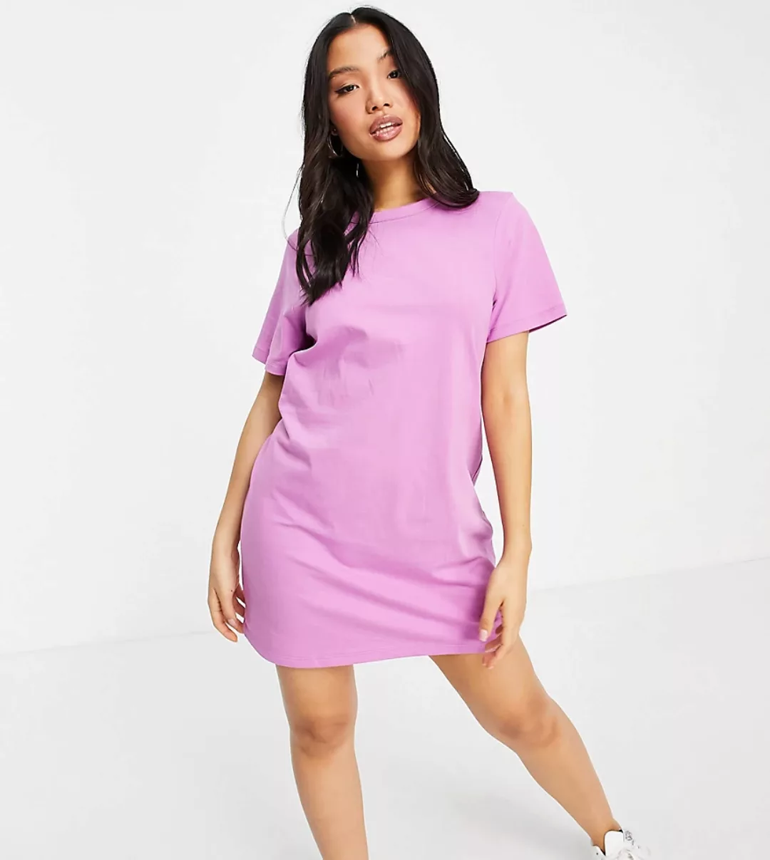 ASOS DESIGN Petite – Kurzes T-Shirt-Kleid in Violett mit Rückenausschnitt-L günstig online kaufen